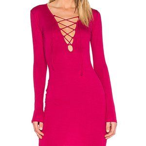 DELACY Los Angeles Deep Red Lace-Up Long Sleeve Dress - Size Medium ♥️